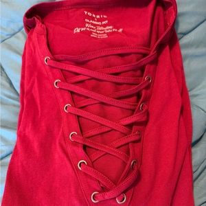 Torrid red, low cut long sleeve shirt